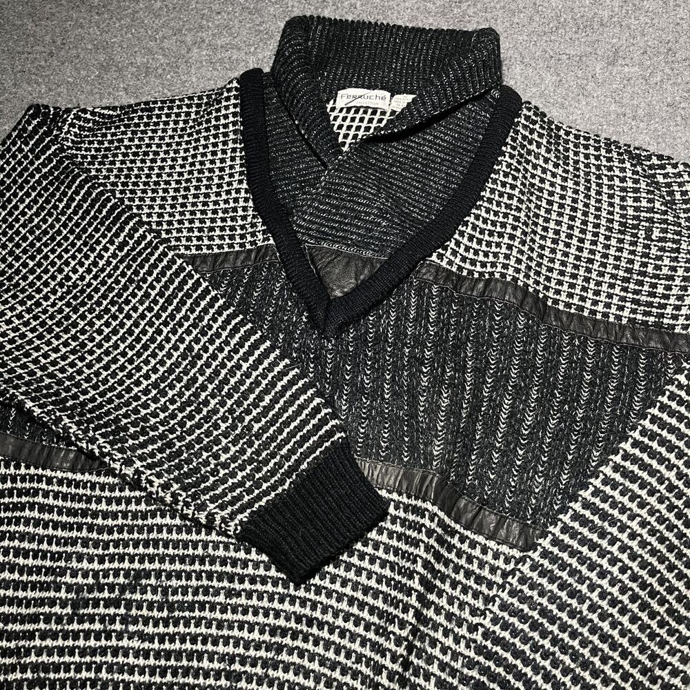 Vtg Ferruche Sweater Mens Medium Shawl Collar Pullover Chunky Knit Acrylic 90s